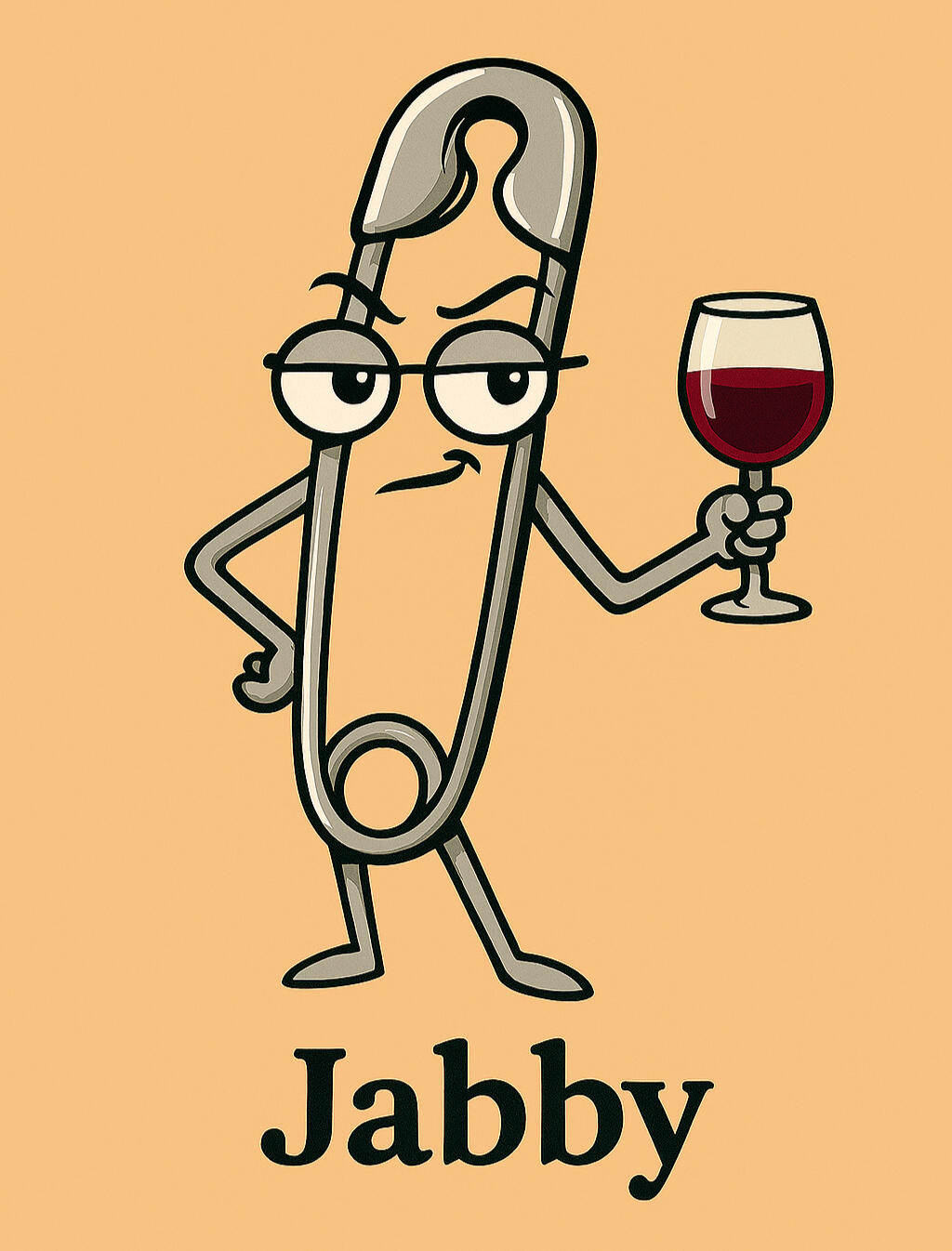 Jabby – the sharp-tongued, well-heeled safety pin serving sass, style, and zero apologies. Outfits, props, and pointed commentary included.